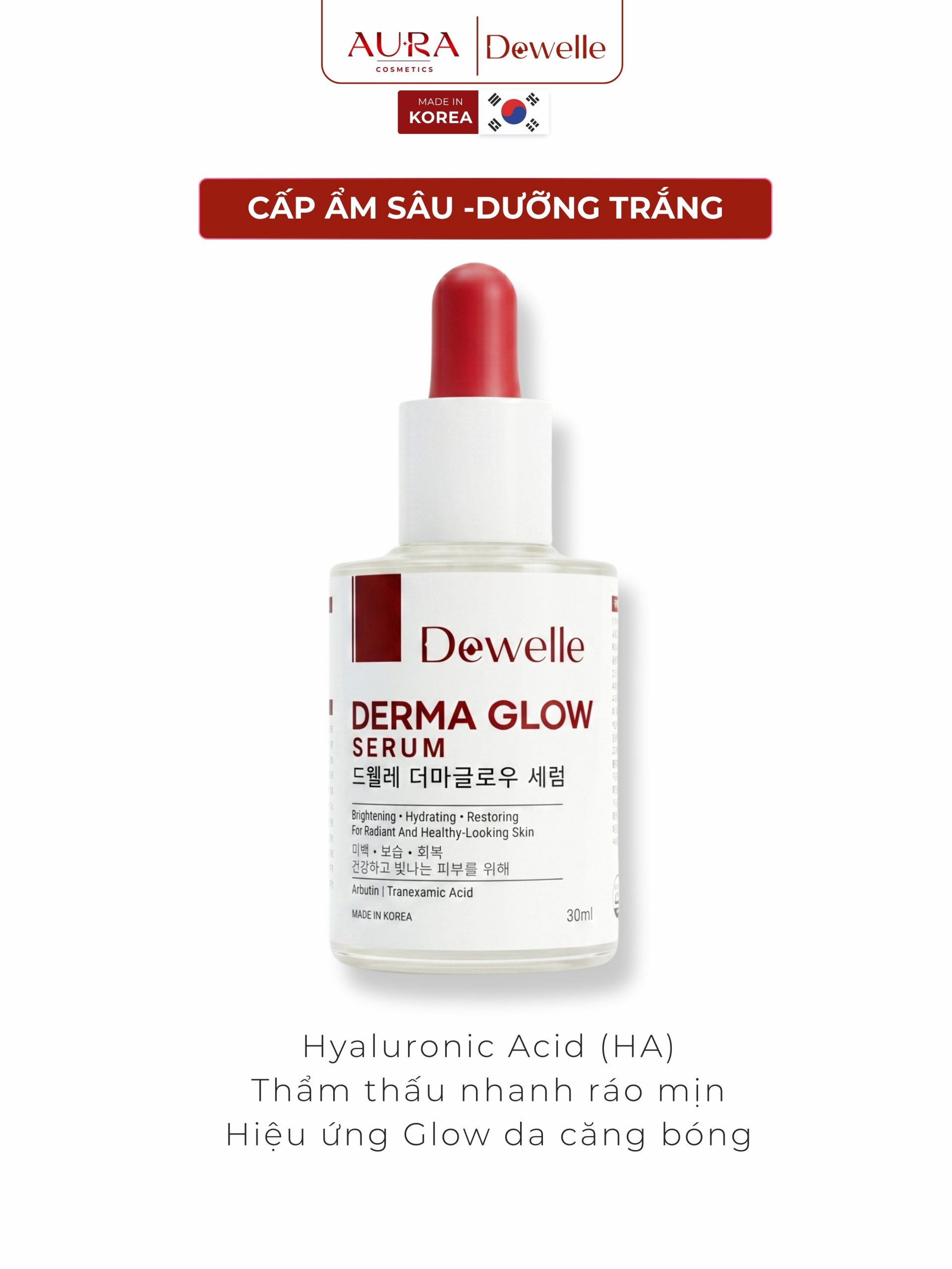 Serum tinh chất cấp ẩm phục hồi da căng bóng Dewelle Derma Glow Serum.