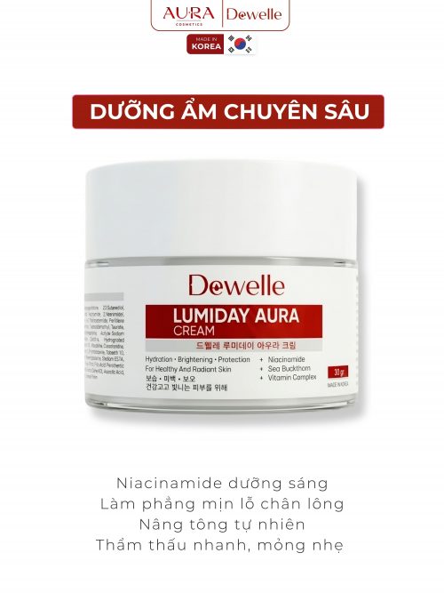 Kem dưỡng ban ngày dưỡng sáng nâng tông Dewelle Lumiday Aura Cream chính hãng.